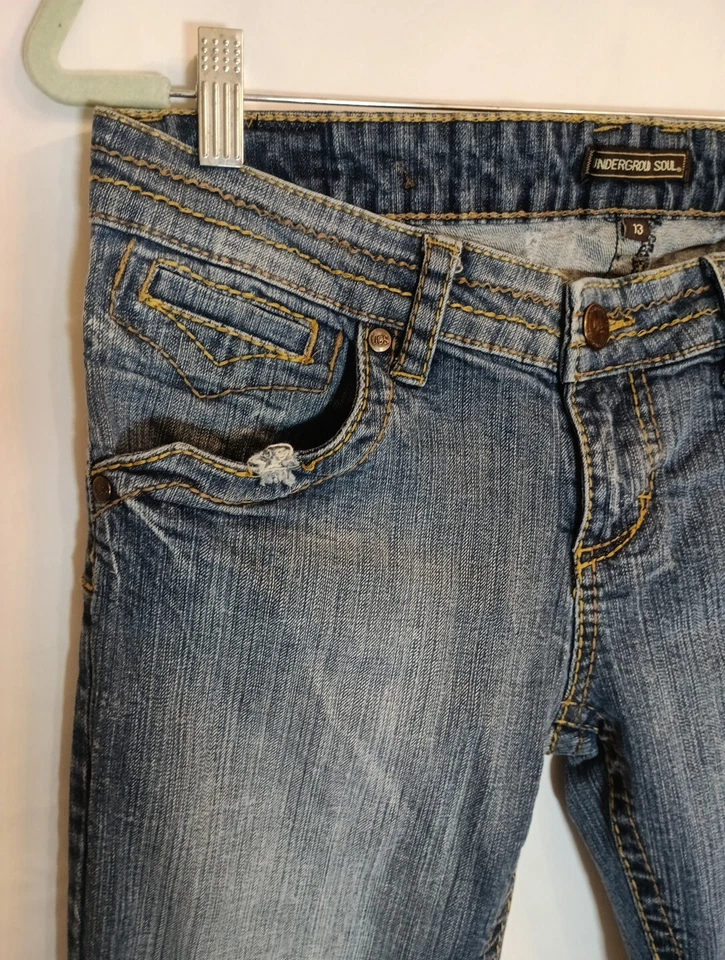 Underground Soul Jeans Juniors Size 13 Blue Low Rise Skinny Contrast Stitching - Image 3 of 4