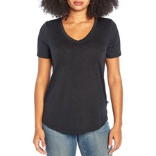 Gap Women's Black Short Sleeve Slub V-Neck T-Shirt Tee