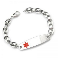 CUSTOM ENGRAVE Medical Alert ID Silver Stainless Steel Oval Link Bracelet