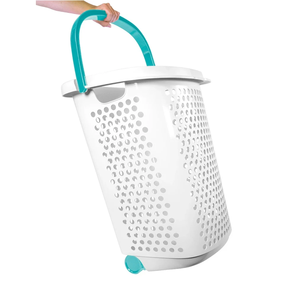 Home Logic 2 Bushel Rolling Plastic Laundry Hamper with Pop-up Handle, White, Ad - Image 3 of 4