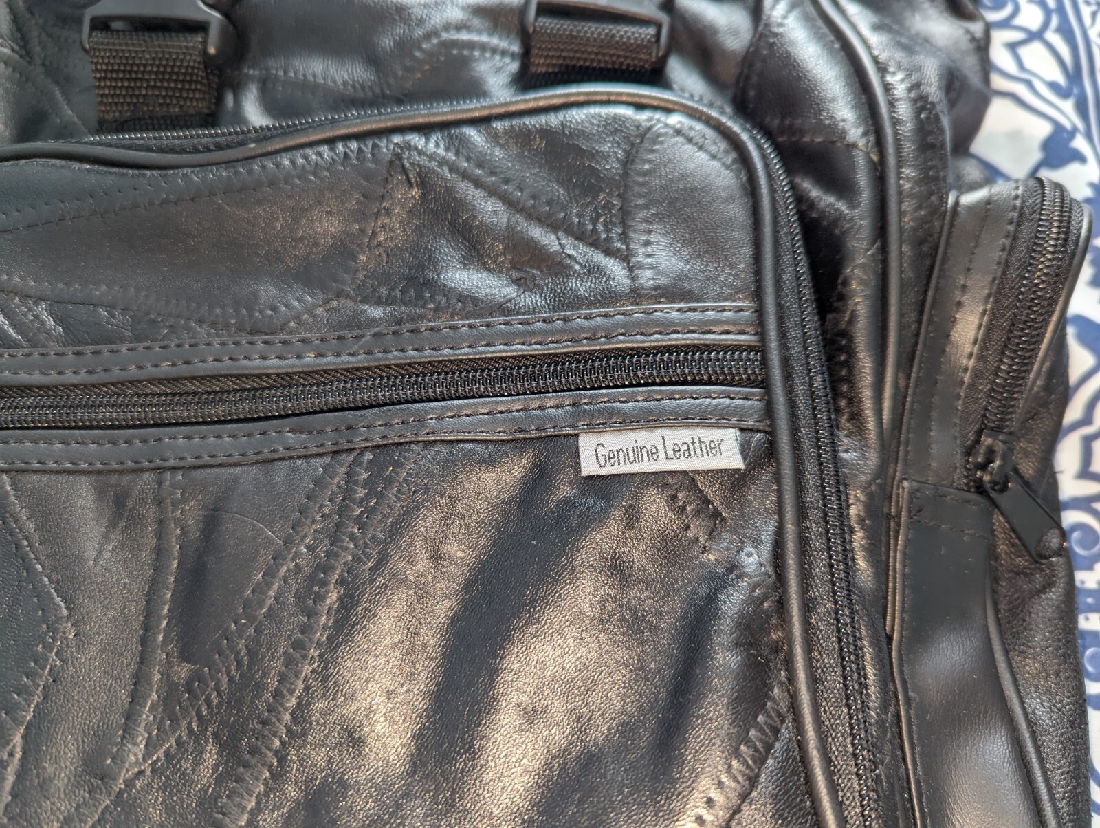 Leather Patchwork Backpack With Drawstring Top Un… - image 3