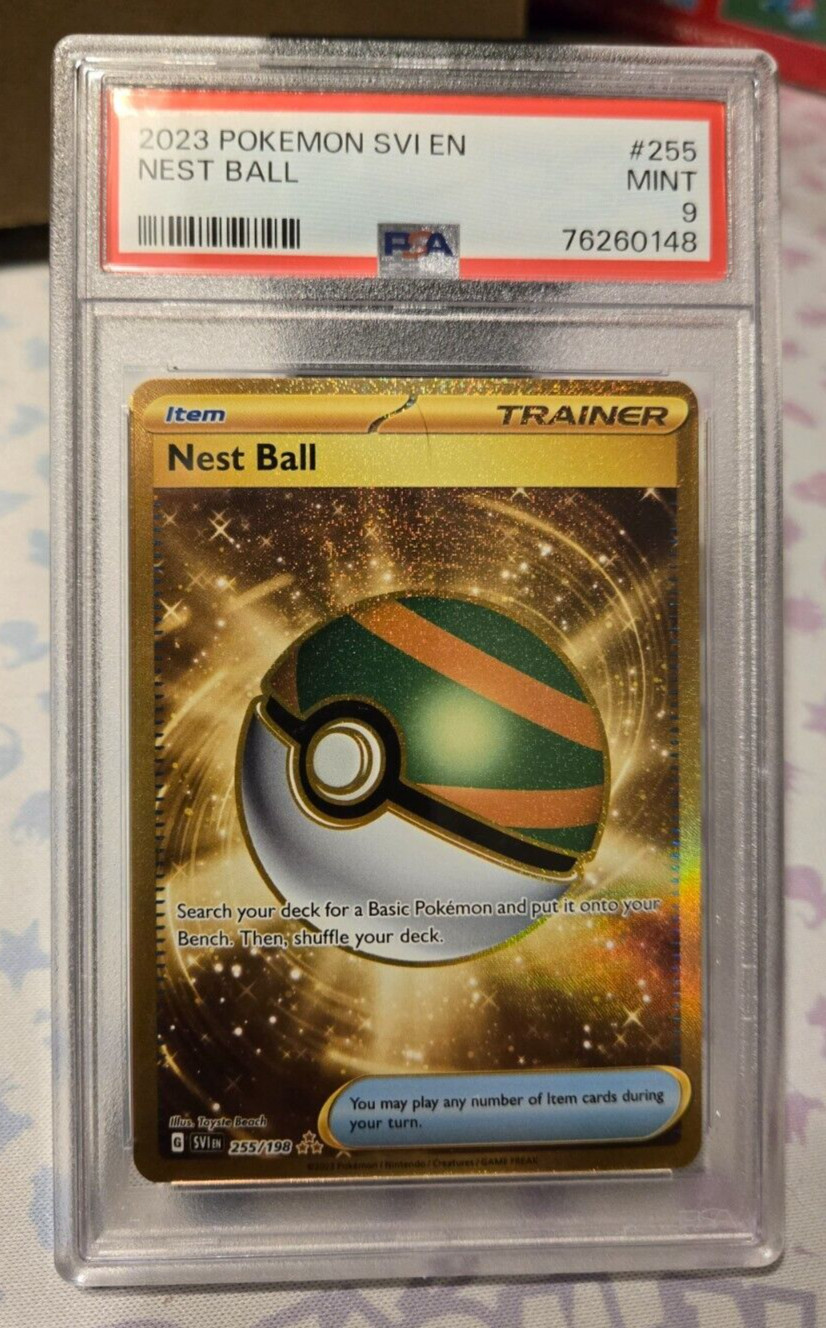 PSA 9 MINT Nest Ball 255/198 Scarlet & Violet Secret Rare Gold Pokemon