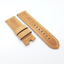 24mm Brown Calf Leather Deployment Clasp Strap For PAM RADIOMIR LUMINOR Watch