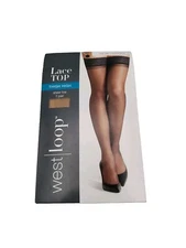 West Loop Thigh High Lace Top Silky Leg Sheer Toe S/M Beige Mist   Sexy