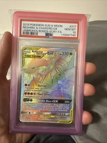 PSA 10 GEM MINT Reshiram & Charizard GX 217 / 214 Unbroken Bonds Hyper Secret...