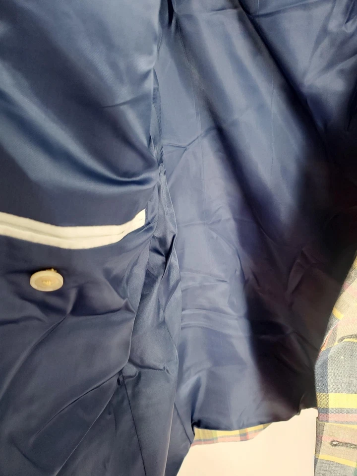 Club Room Blazer Men's 38S Yellow Blue Plaid Linen Blend Sport Coat Jacket - Image 4 of 4