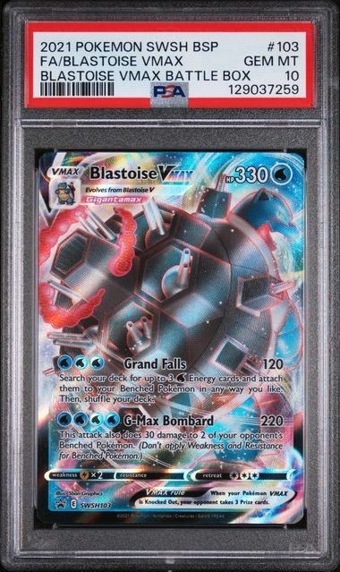 Pokemon SWSH103 Blastoise VMAX Battle Box Black Star Promo Card PSA 10 Holo 2021