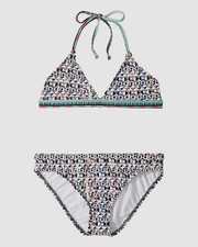 Ella Moss Girls' Black Geo Printed Triangle Bra Bikini Swimwear Set Size: 7