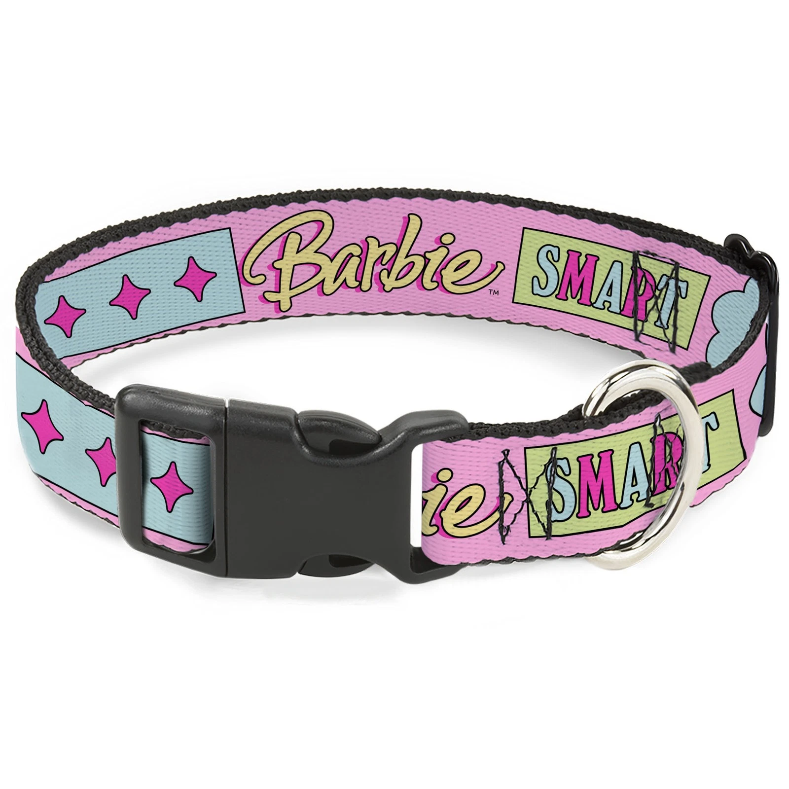 Plastic Clip Collar BARBIE SMART BEAUTIFUL STRONG Icons Pink/Multi Color Medium