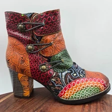 Socofy Boots Women's 37 / 6 Colorful Floral Retro Victorian Heel Ankle Booties