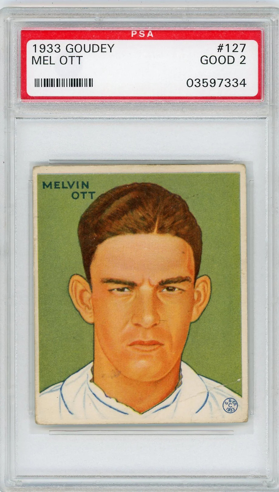 1933 Goudey Mel Ott #127 PSA 2