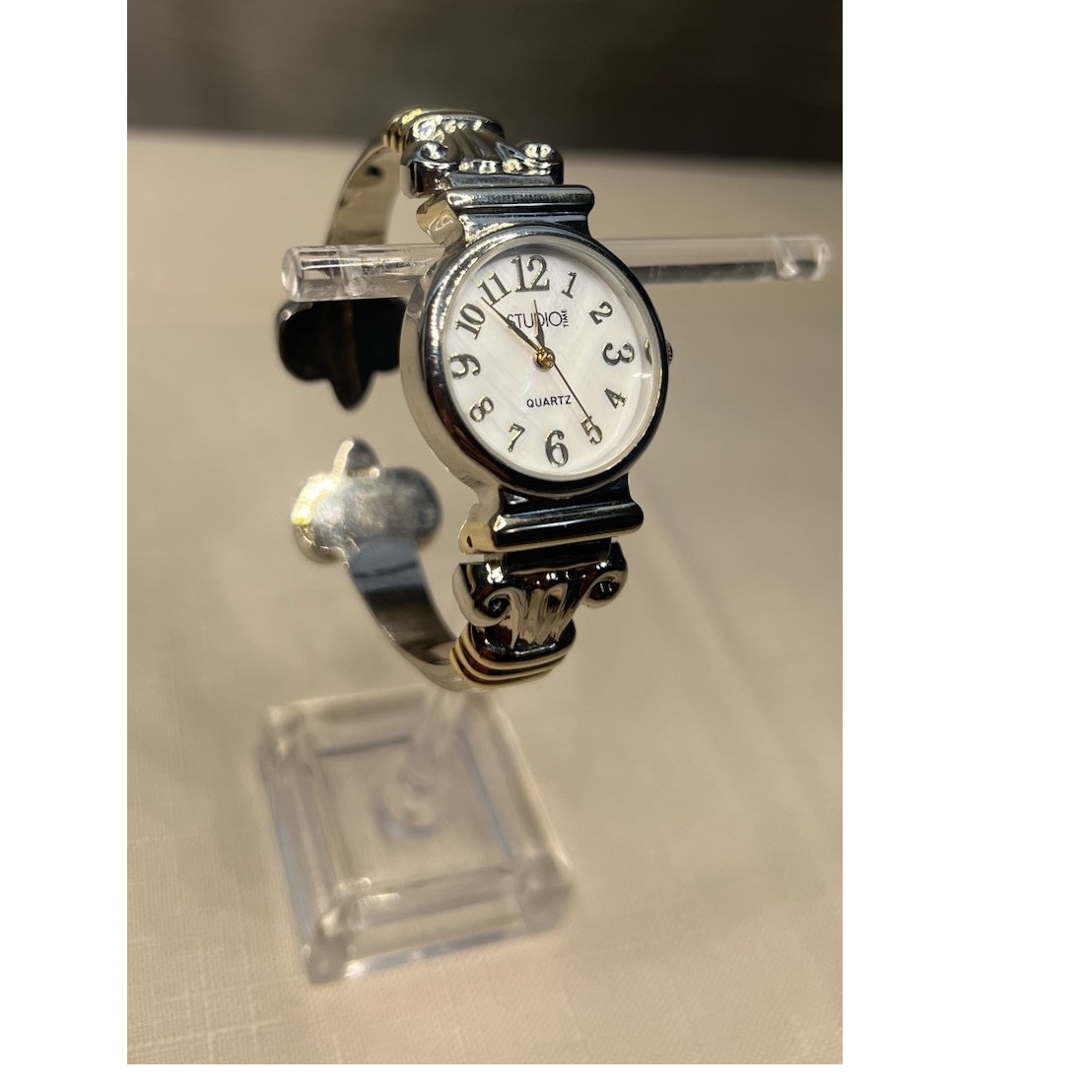 Studio Time Quartz Womens Dress Bangle Watch White Dial Arabic Numerals Silver