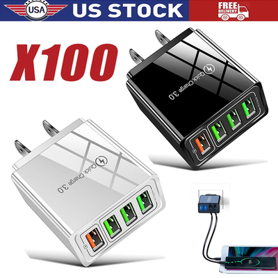 #ad #ad US 4 Port Fast Quick Charge QC 3.0 USB Hub Wall Home Charger Power Adapter Lot $2.98