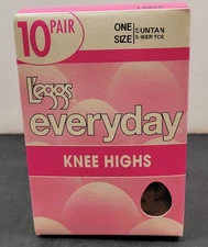 New Leggs Everyday Knee Highs One Size Suntan Sheer Toe 10 Pair Made in USA