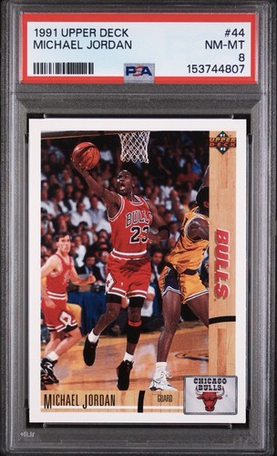 1991-92 Upper Deck - MICHAEL JORDAN #44 Plain Text Hologram PSA 8