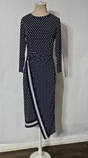 Michael Kors Asymmetrical Hem Blue White Polka-dot Midi Dress Small