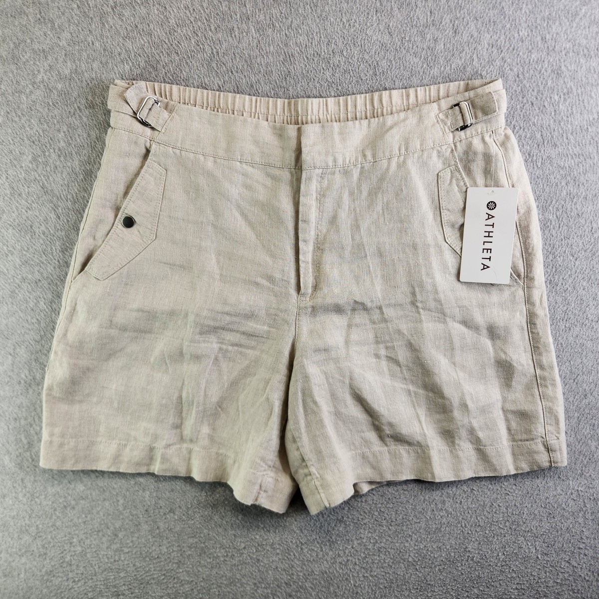 Athleta Shorts Womens 16 Beige Voyager Linen Bermuda High Rise Old