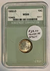 A 1952D ROOSEVELT DIME IN GEM BU CONDITION.IT HAS NICE TONING ON THE OBVERSE .