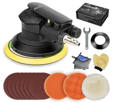 5" Air Orbital Sander, Dual-Action Pneumatic Palm Tool for Car, Wood, Metal