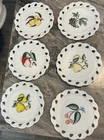 Set 6 Vtg Fostoria Milk Glass 8" Hand Painted Fruit Wistar Pattern