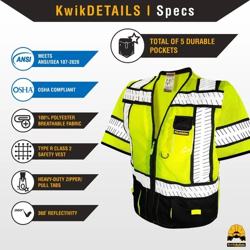KwikSafety SPECIALIST Safety Vest (Multi-Use Pockets) Class 3 ANSI OSHA Hi Vis image 5