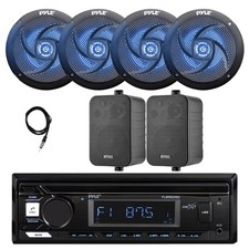Pyle Marine Bluetooth Receiver, 4x 5.25" 180W Blue LED  2x 4" Speakers, Antenna