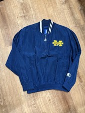 VTG 90 s Starter NCAA Michigan Wolverines 1/4 Zip Pullover Windbreaker Sz Large