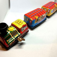 Vintage Japanese Tin Toy Train Animal Locomotive 3 Car Set Wind Up