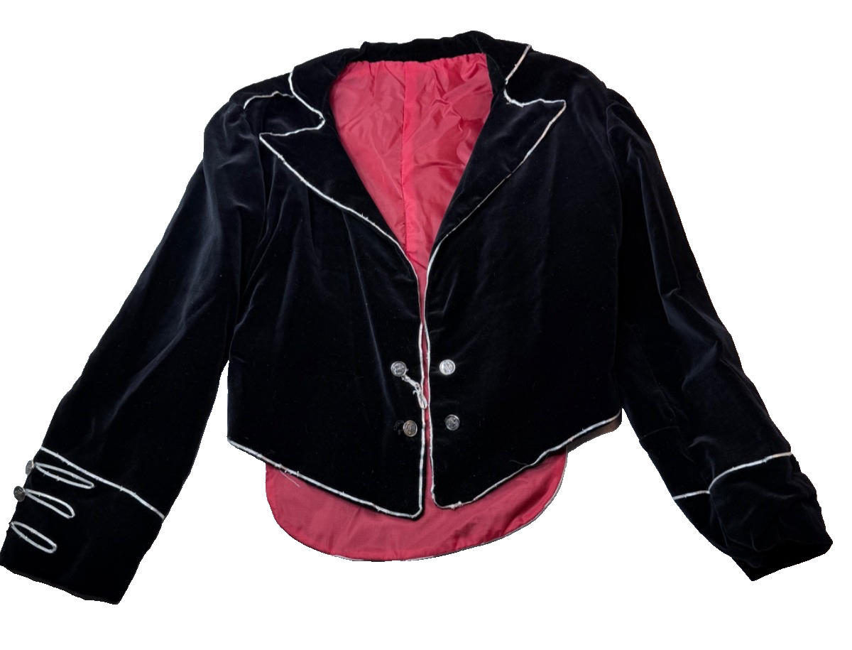 Vintage Black Velvet Hussar Military Jacket Cropped Victorian Goth 