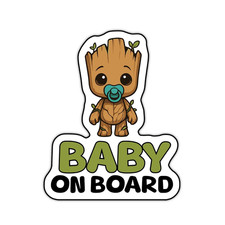 Baby On Board Decal Sticker 6x5 Cute Tree Character Pacifier Car Window Safety