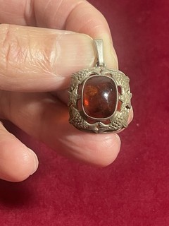 Splendide Pendentif En Argent Massif Et Ambre