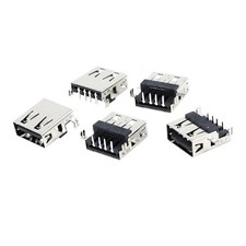 5 Pcs Single USB 2.0 Type A 90 Degree 4-Pin DIP Female Jack Socket