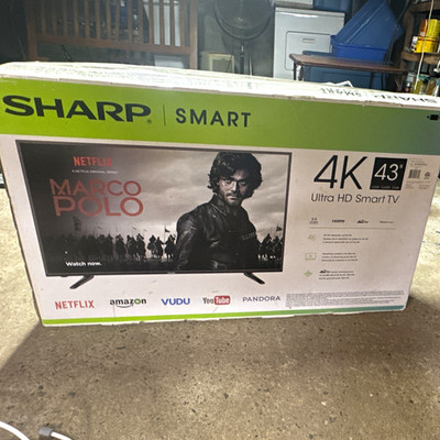 Sharp 43'' 4K Smart TV Black LC-43N6100U w/ Legs & Insignia remote NO POWER CORD