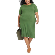 Ava & Viv Plus Size X (14W) Short Sleeve Knit Rayon Spandex T-Shirt Dress Green