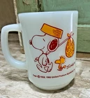 Vintage Snoopy Come Home Anchor Hocking Fire King Milk Glass Mug 1965