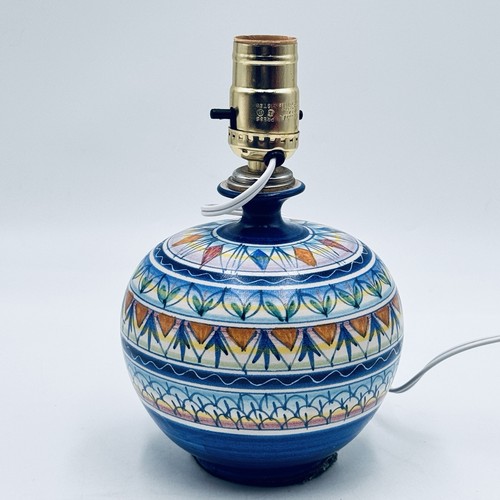 MCM Vietri Italy D’Amore Blue Geometric Ceramic Vase Lamp Vintage Italian 1960s