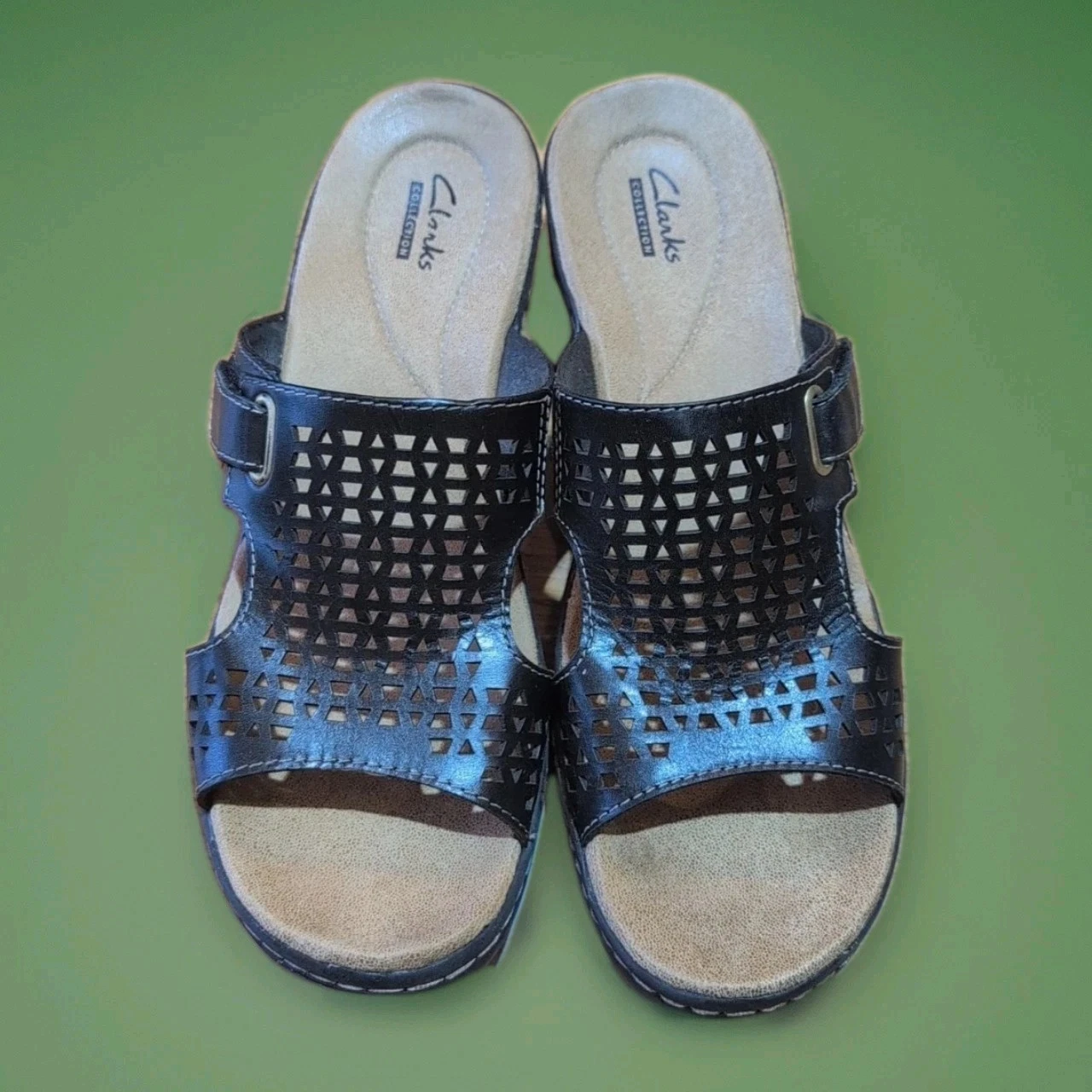 Sandali donna Clarks Hayla Samoa peltro taglio laser zeppa slide taglia 9 M 40