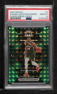 2022 Mosaic Choice Fusion Green Prizm 15/21 Giannis Antetokounmpo #15 PSA 10 v9t