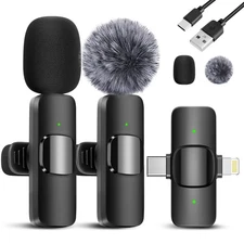 2 Pack Wireless Lavalier Microphone for Iphone, Ipad, Android Phone, Mini Lapel