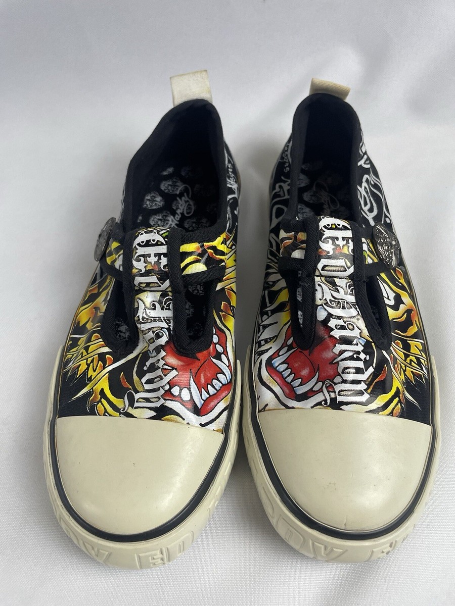 Vintage Women's Y2K Ed Hardy Skull Tiger Slip-on Canvas Shoes