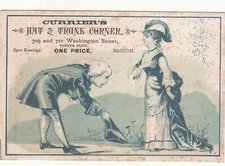 Currier's Hat & Trunk Corner Boston MA Patriot Colonial Man Vict Card c1880s