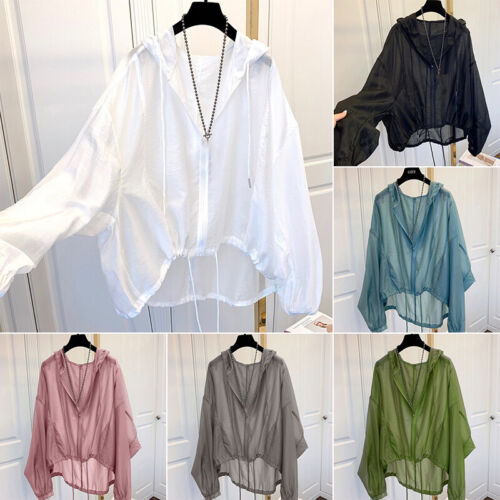Womens Summer Sun-proof Hooded Jackets Coats Loose Breathable Lightweight Tops