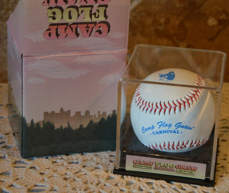 DODGER STADIUM PROMOTIONAL 2018 BASEBALL IN CASE~CAMP FLOG GNAW CARNIVAL~NICE!
