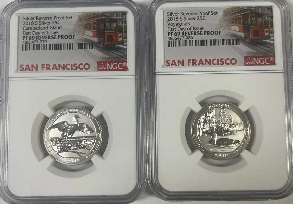 2018-S Silver Reverse Proof Set NGC PF 69 First Day of Issue Trolley Label - Image 3 of 4