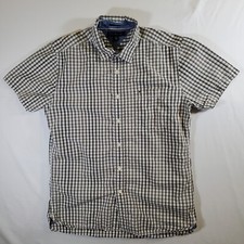 Tommy Hilfiger Gray White Checkered Custom Fit Large Button-Up Casual Shirt Top