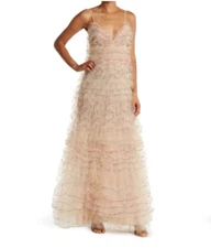 VALENTINO Runway Poudre Embroidered Tiered Ruffle Ball-Gown Dress 44 IT = 8 US M
