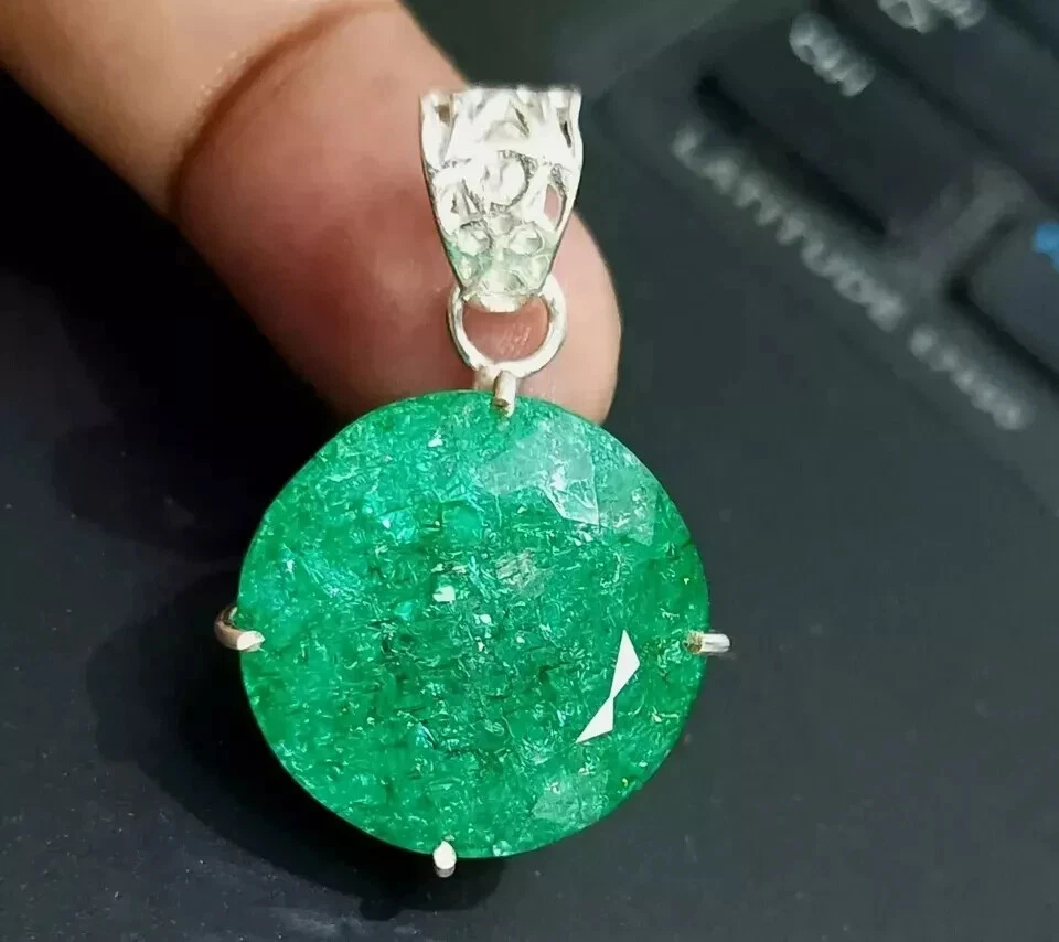 29CT Verde Natural Esmeralda Certificado Suelto Gema 925 Plata Maciza Colgante - Imagen 4 de 4