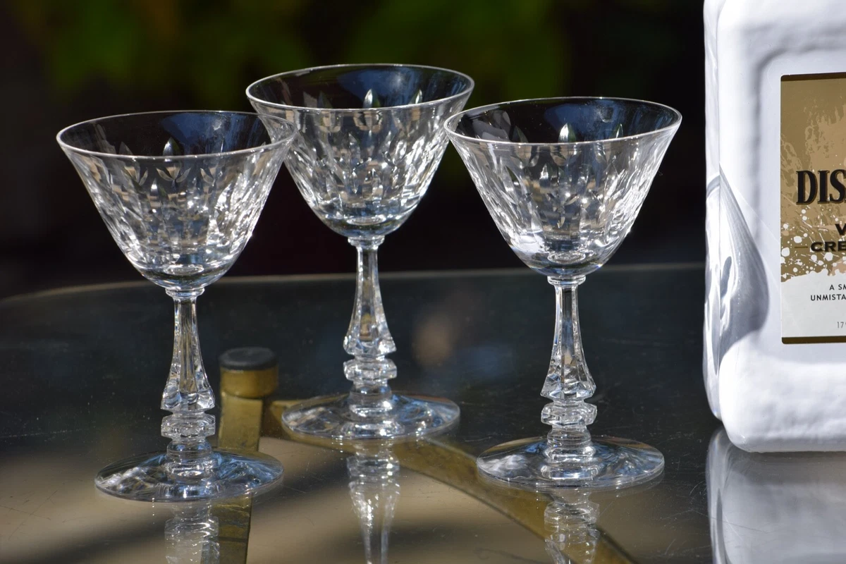 4 Vintage Etched CRYSTAL Wine Glasses ~ Champagne Glasses, Tiffin