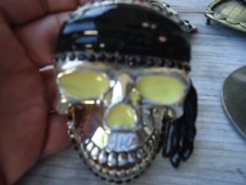 VTG Belt Buckle Skull Pirate Bejeweled Glow in the Dark approx. 3.5 x 3 in L