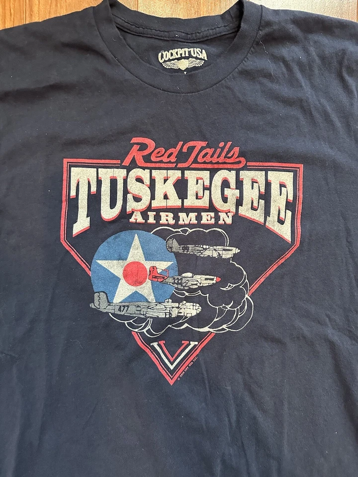Tuskegee Airmen Red Tails T Shirt Men’s Large Navy Made In USA Cockpit USA - Image 2 of 4